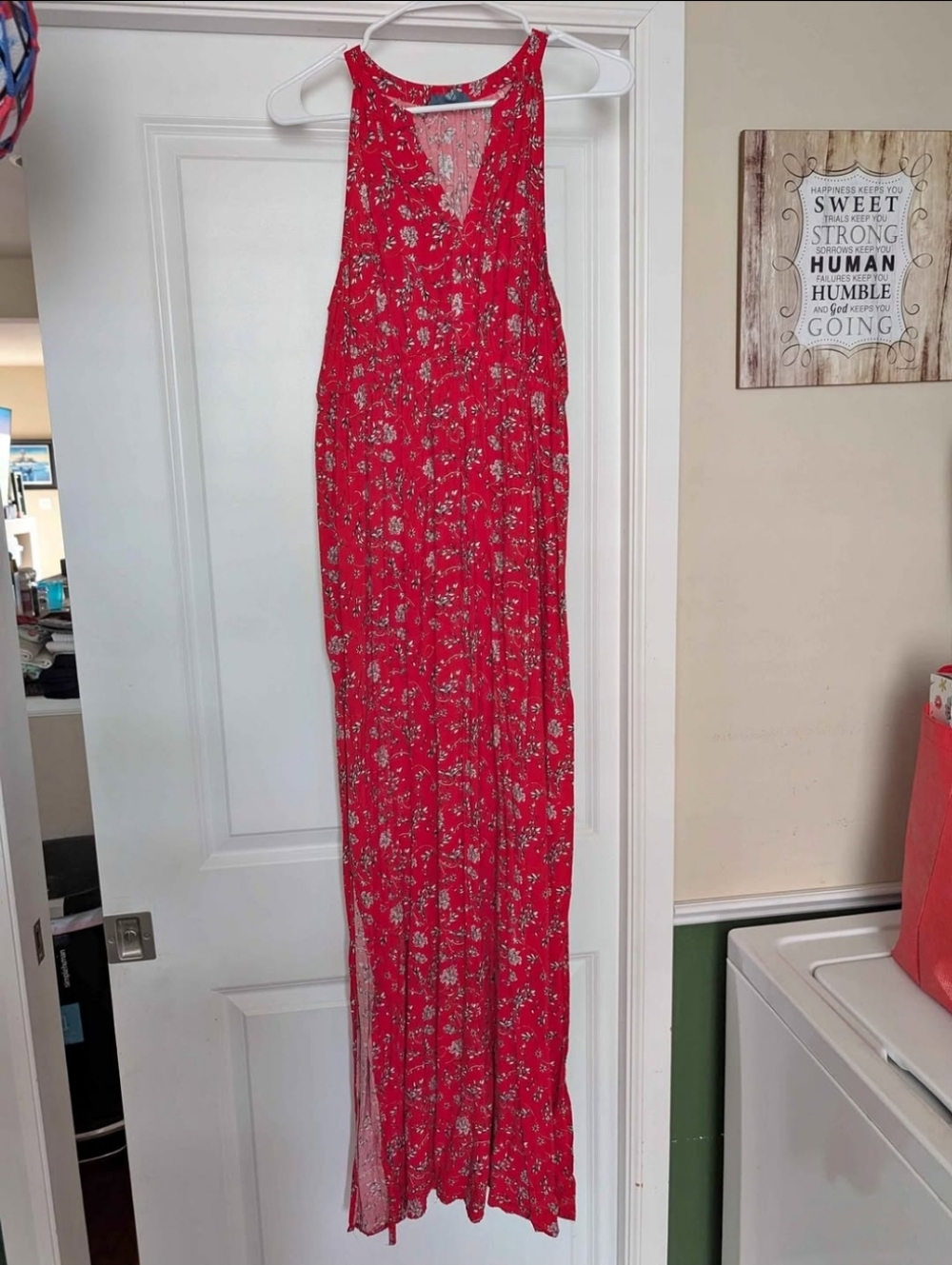 Red Floral Maxi Dress - Sleeveless V-Neck